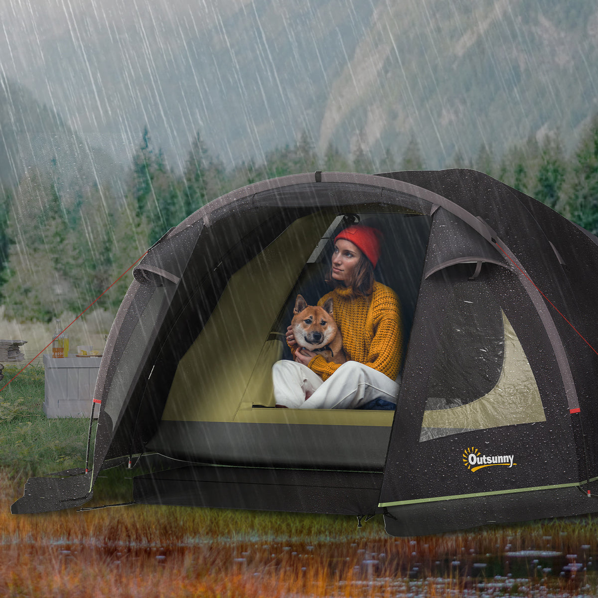 Outsunny Campingzelt für 2 Personen leicht, stabil UV 50+ Tunnelzelt mit Vordach Seitentür&Fenster – Produktabbildung 2