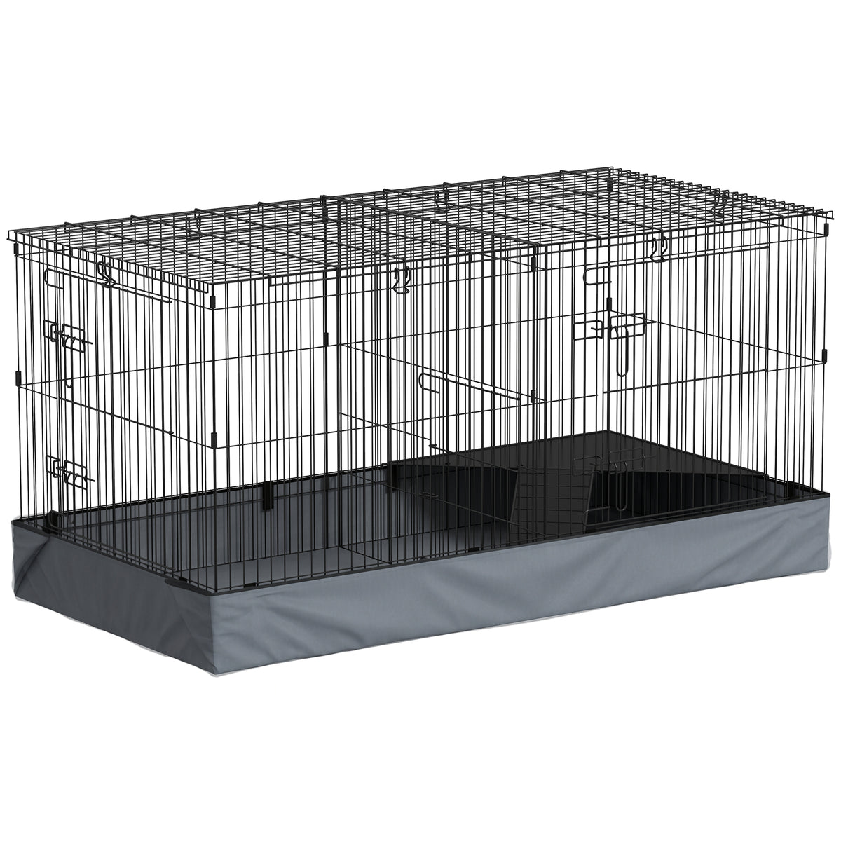 PawHut 2-in-1-Zwerghamsterkäfig, Kleintierkäfig, Stoffboden, Sitzstangen, Rampe, Schwarz
