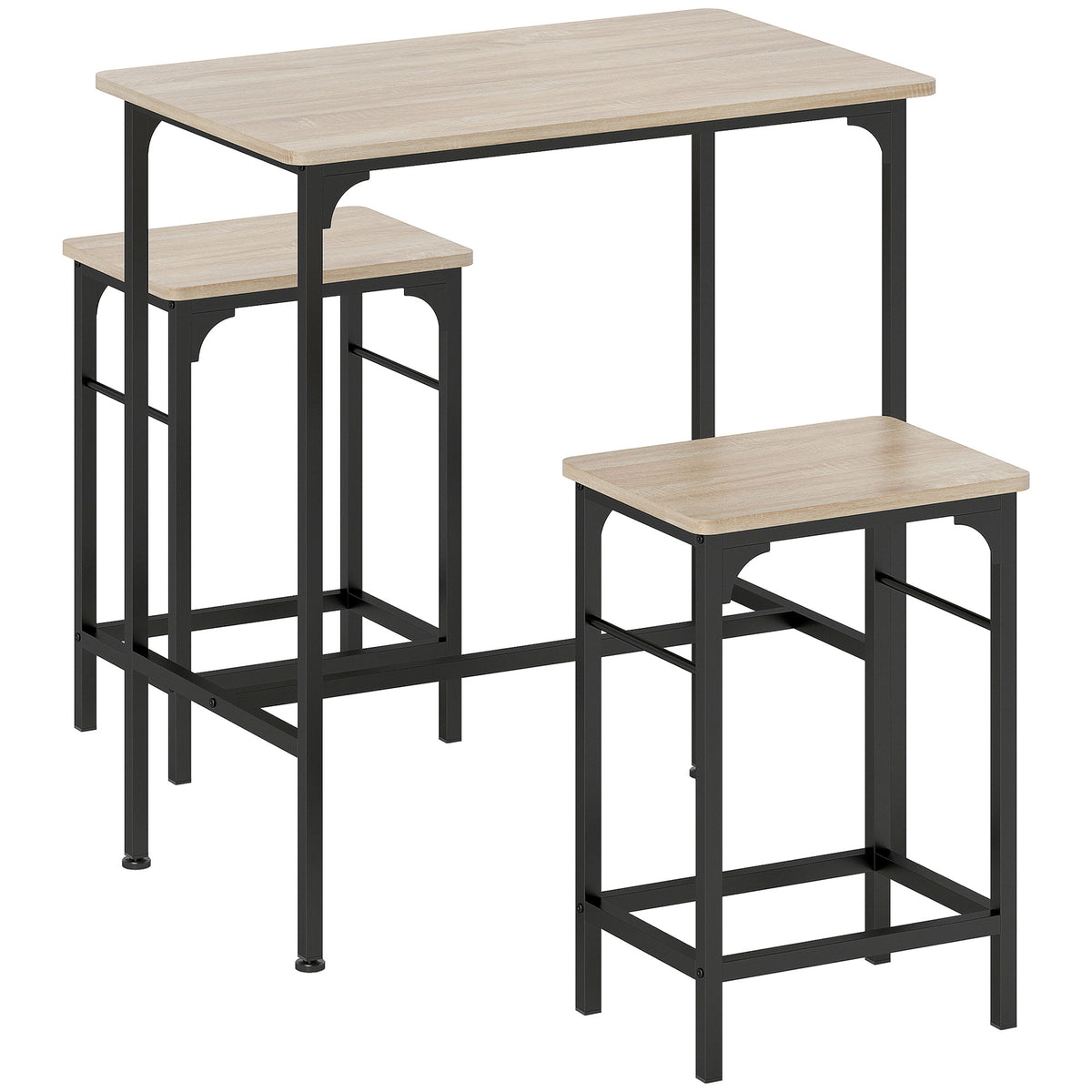 Bar Table Set Bar Table with Bar Stool Set Dining Table with 2 Chairs with Non-Slip Foot Pads Natural Wood