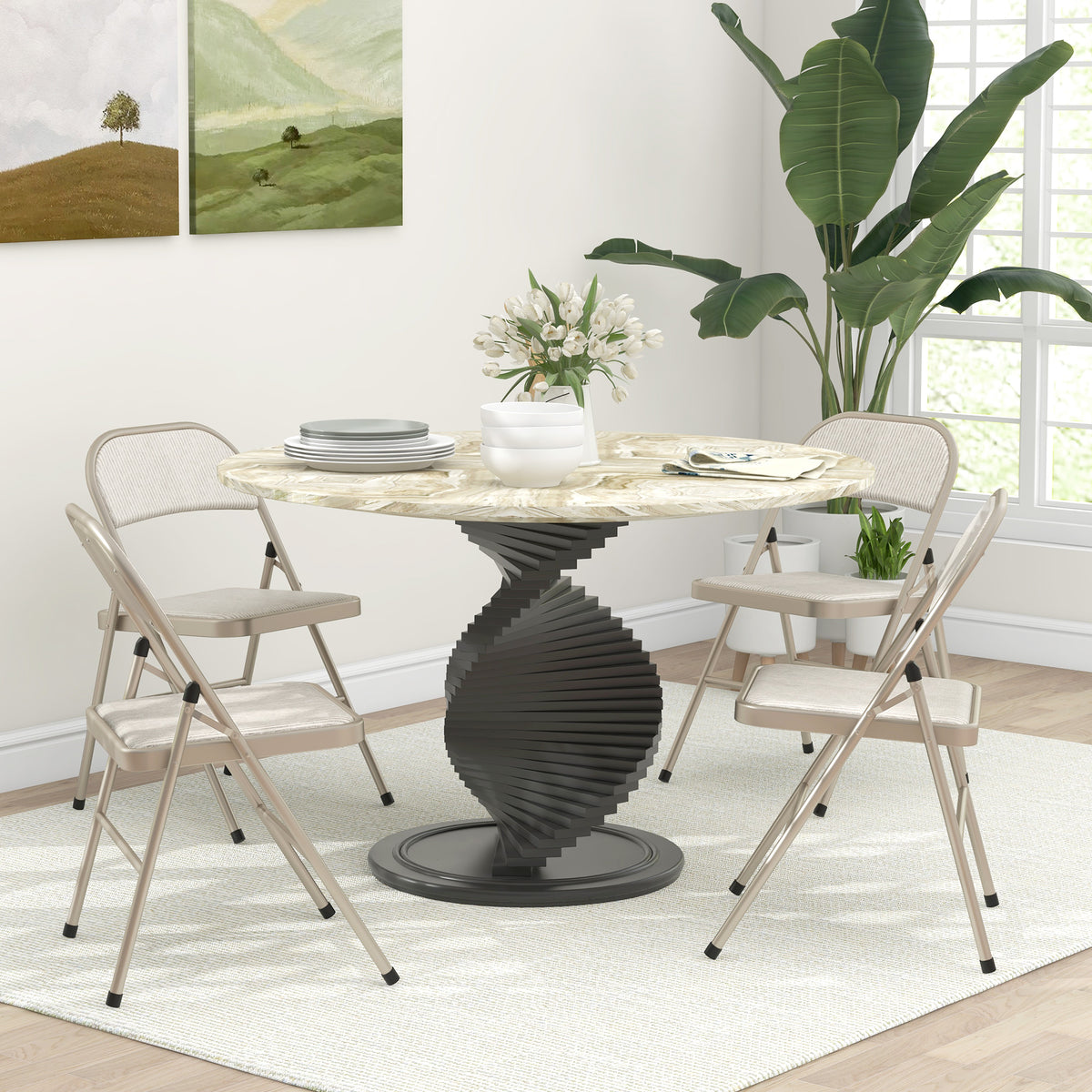 Set of 4 folding chairs, portable office chairs, steel legs, folding chair for office, reception, waiting room (2)