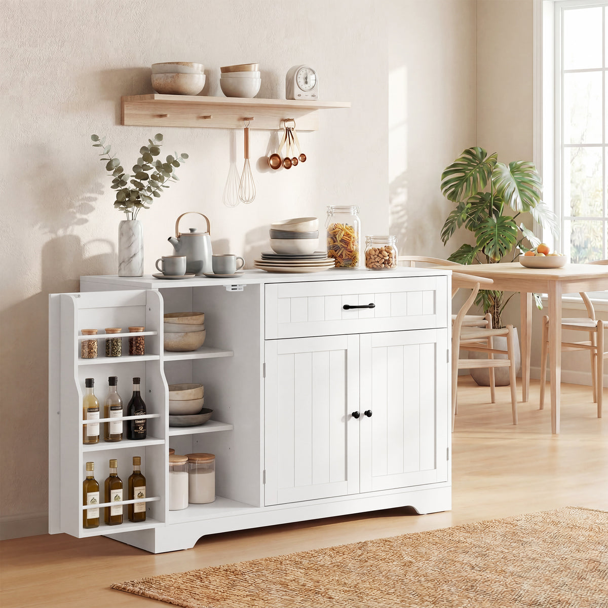 HOMCOM Modernes Küchen-Sideboard mit Schublade, verstellbaren Regalen, kleine Küchen-Vorratskammer mit – Produktabbildung 2