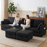 HOMCOM Ecksofa 4-Sitzer U-Form Sofa mit Stauraum-Ottomane, 306 cm Eckcouch mit Cord-Optik, 4 Kissen, für – Produktabbildung 9