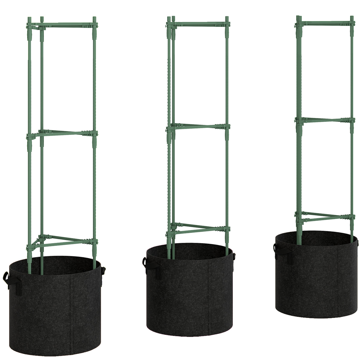 Outsunny Hochbeet mit Rankgitter 83,7 Liter Säcken 3er Set dreieckige Pflanzkasten Tomatenstütze 35 x 35 x