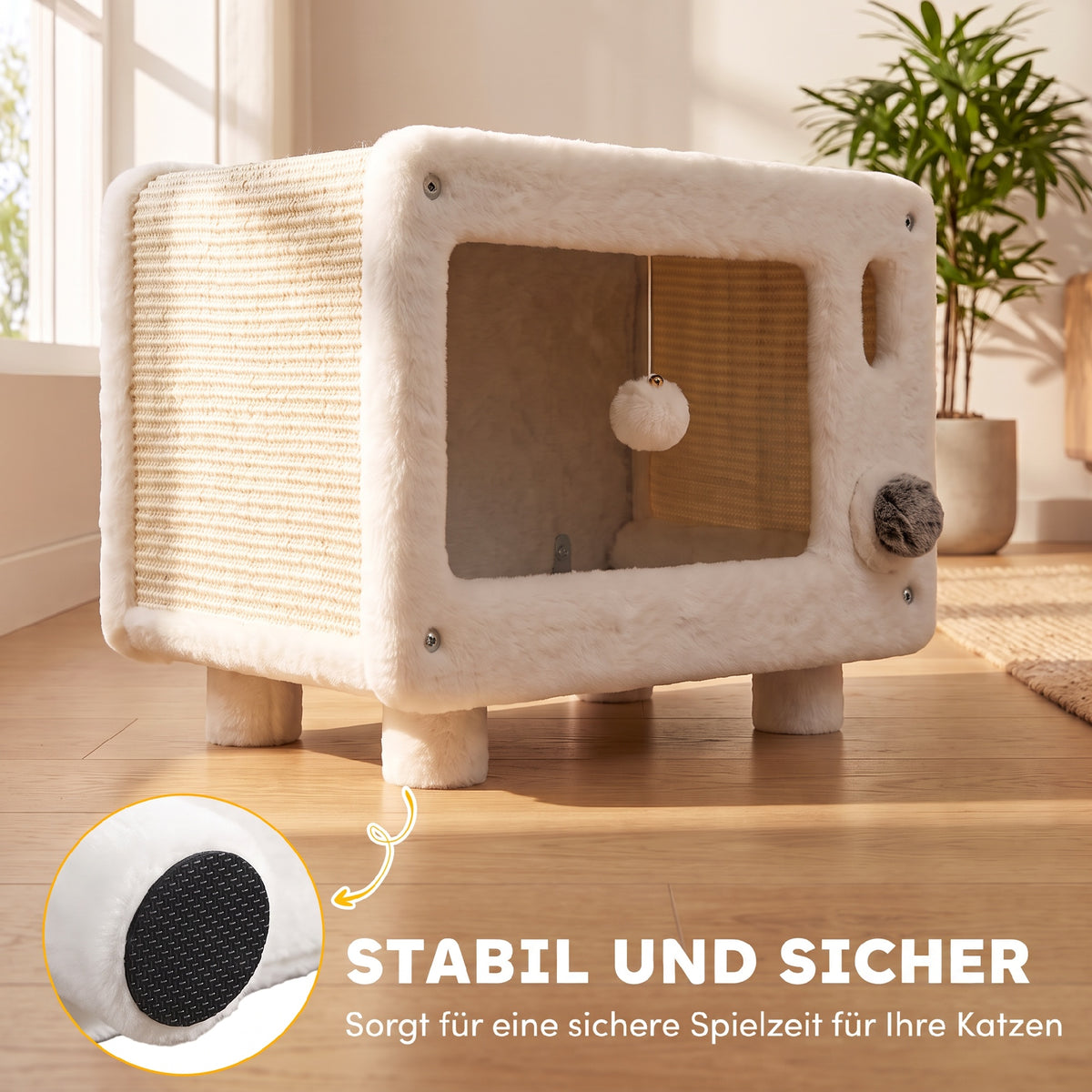 PawHut Katzenhaus im TV-Design, Katzenhöhle mit Hängematte und Spielball, Sisal-Kratzmatte, für Katzen – Produktabbildung 7