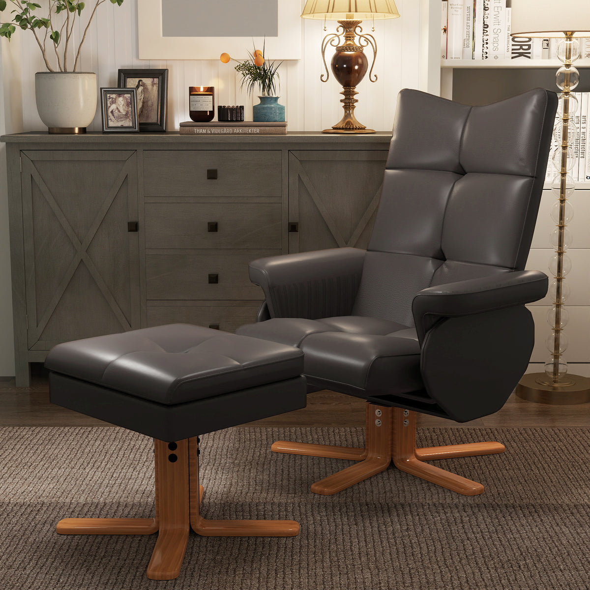 Recliner chair with reclining function, massage chair with footstool, armchair, TV chair, 145° tilt, reclining (2)
