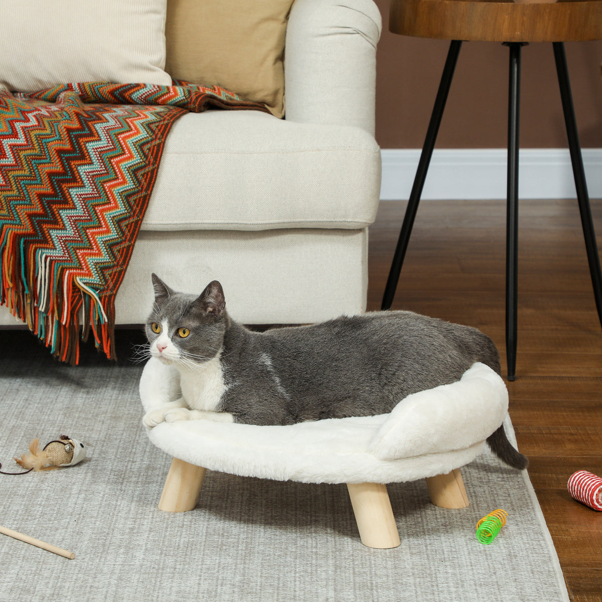 PawHut Haustierbett für Katzen und Hunde bis 5kg/30cm, waschbarer Plüschbezug, Cremeweiß, 47 x 40 x 20 – Produktabbildung 2