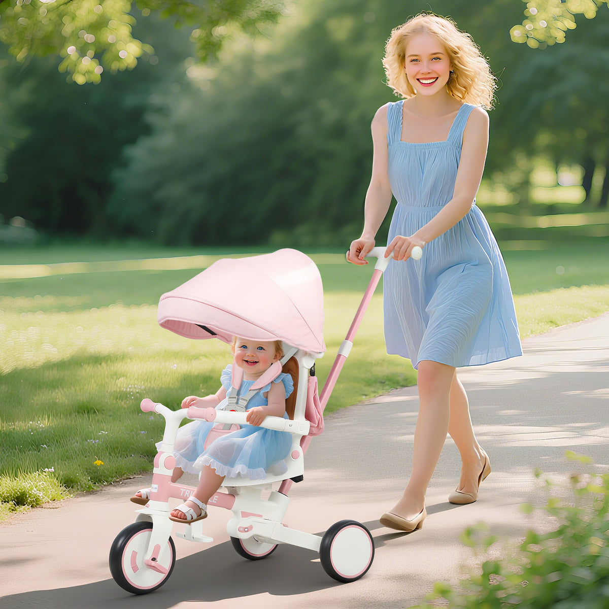 Children's tricycle, convertible baby stroller, 5-in-1 design, removable push handle, adjustable, safety belt (2)