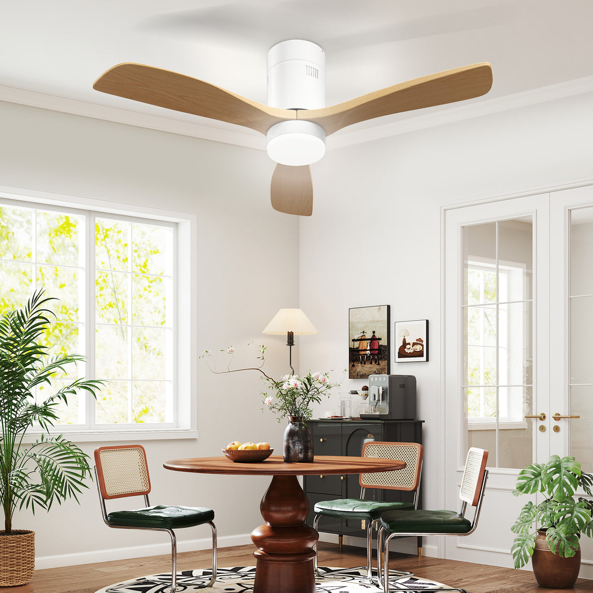 Ceiling fan with LED light, 6 speeds, remote control, light brown (10)