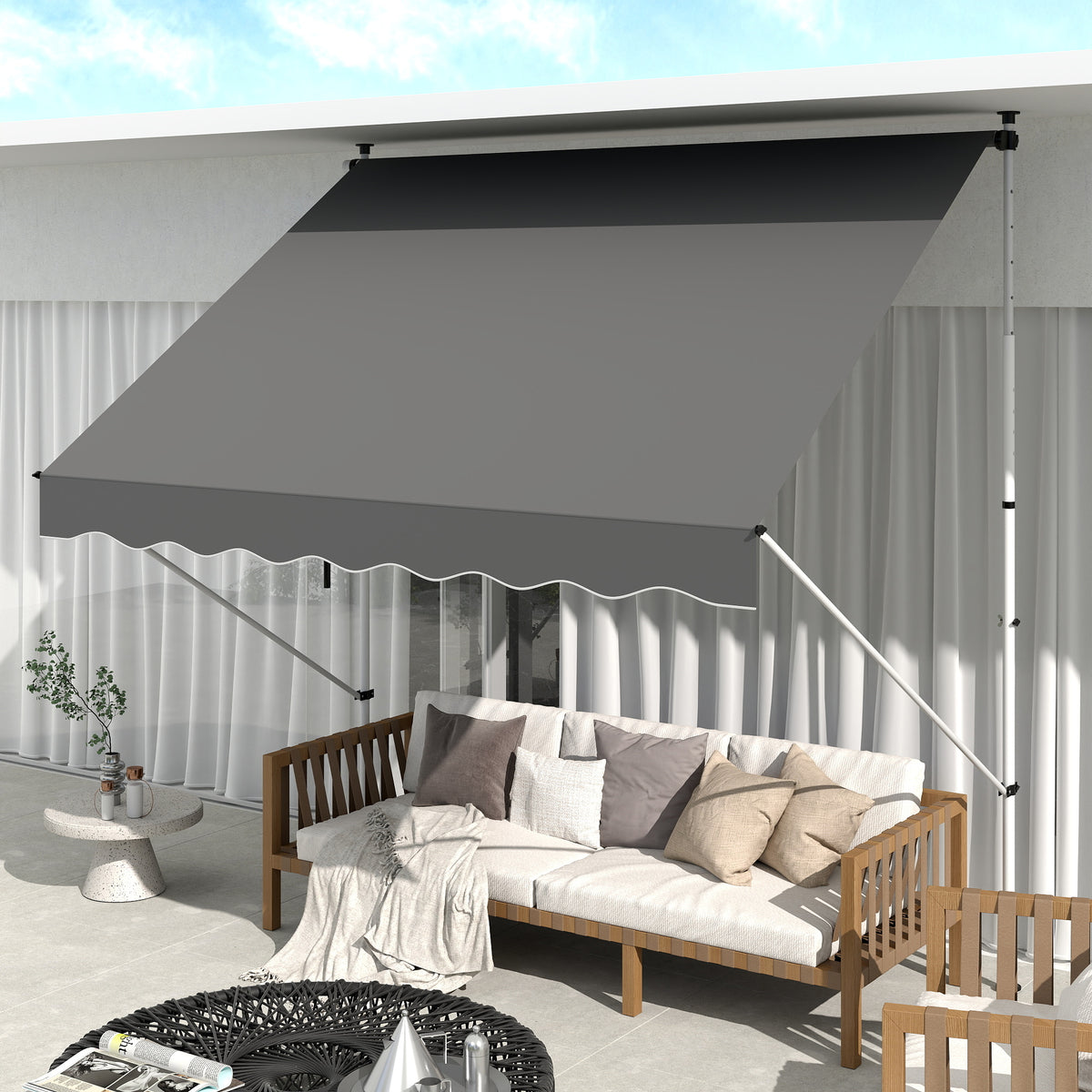 Height-adjustable clamp awning with hand crank, articulated arm awning, dirt-repellent, weather-resistant (2)