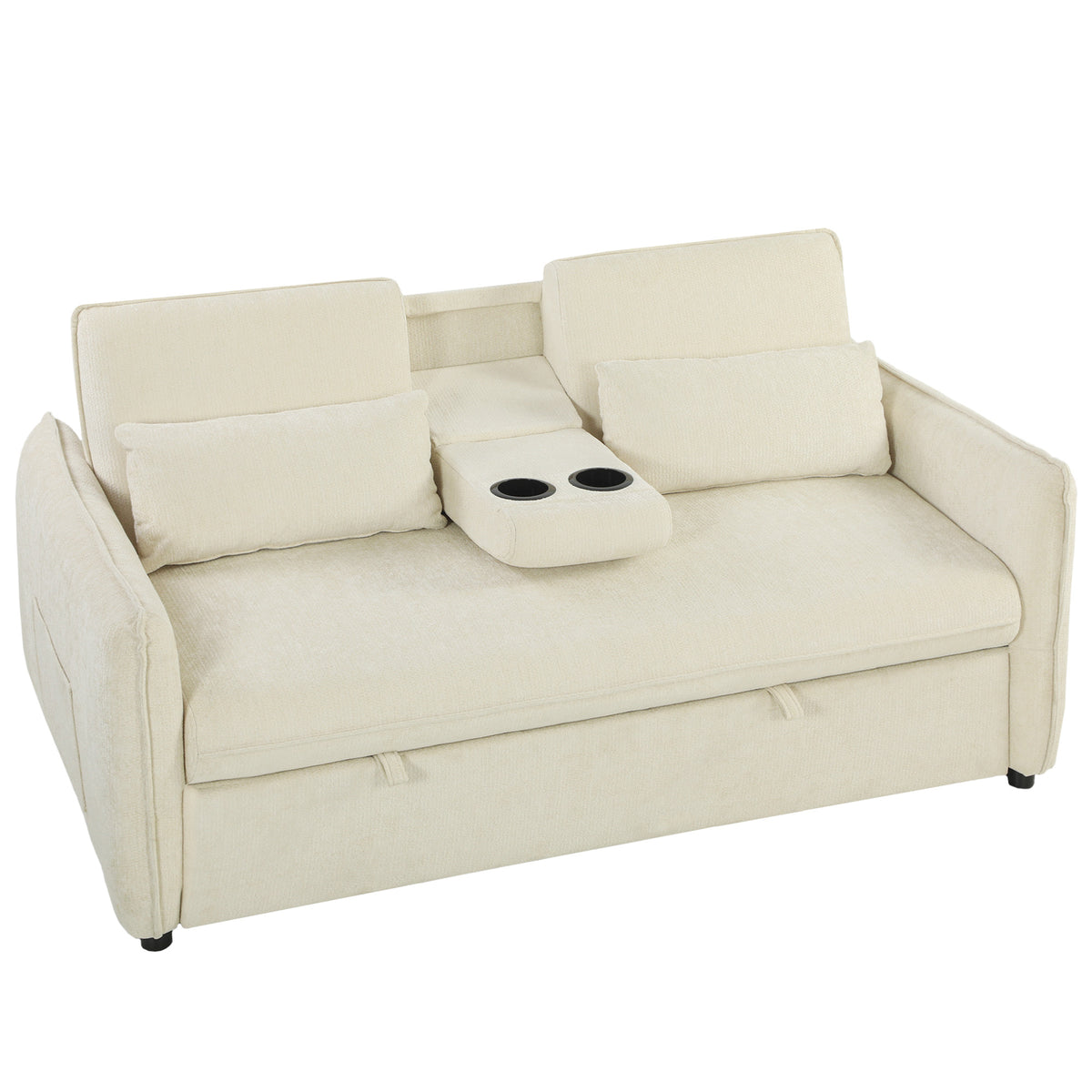 HOMCOM 3-in-1 Verstellbares Schlafsofa, Zweisitzer mit Getränkehaltern, verstellbarer Rückenlehne und