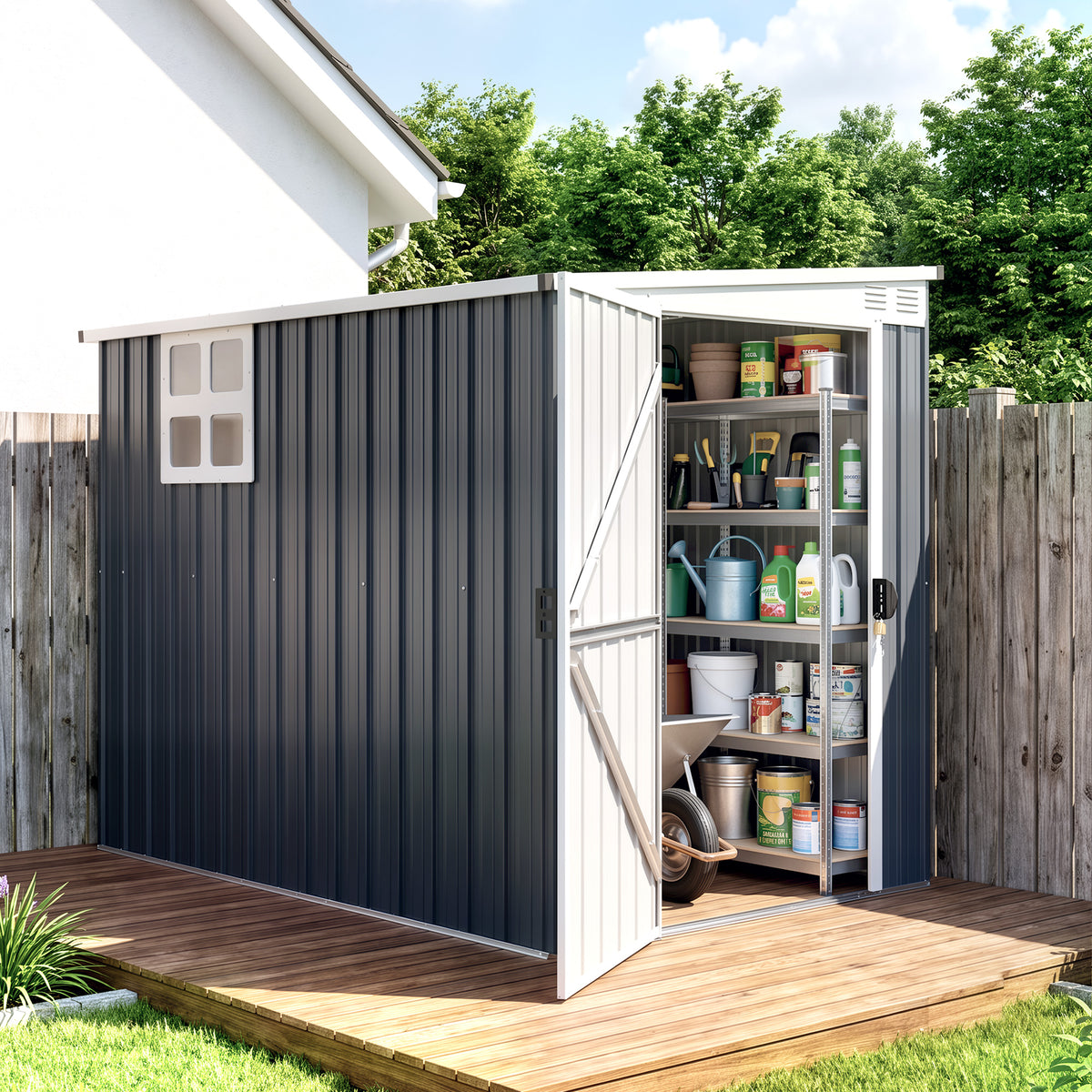 Outsunny Gartenlagerschuppen, Werkzeugschuppen für Gartengeräte, Fenster, Lüftungsöffnungen – Produktabbildung 2