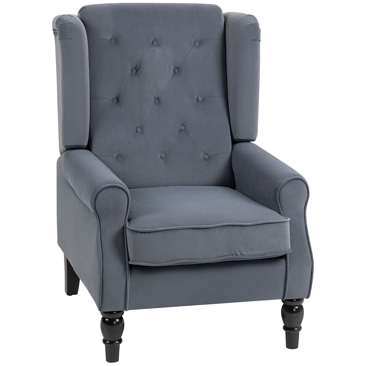 HOMCOM Ohrensessel Relaxsessel Sessel, Vintage-Design, Knopfheftung, gedrechselte Beine, 74 cm x 86 cm x 102