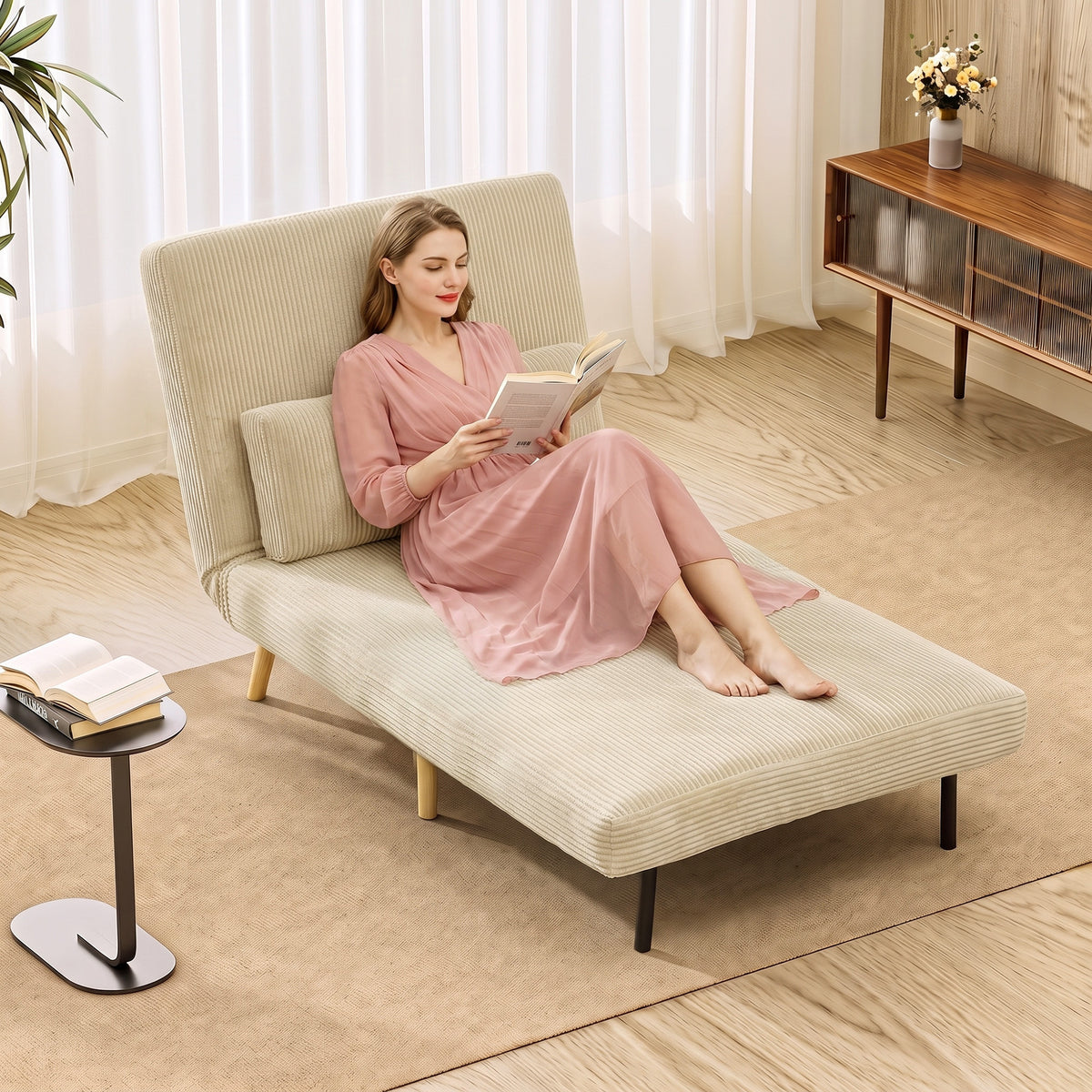 HOMCOM Schlafsessel 3-in-1, ausklappbarer Sessel aus Cord mit Schlaffunktion verstellbare Rückenlehne – Produktabbildung 2