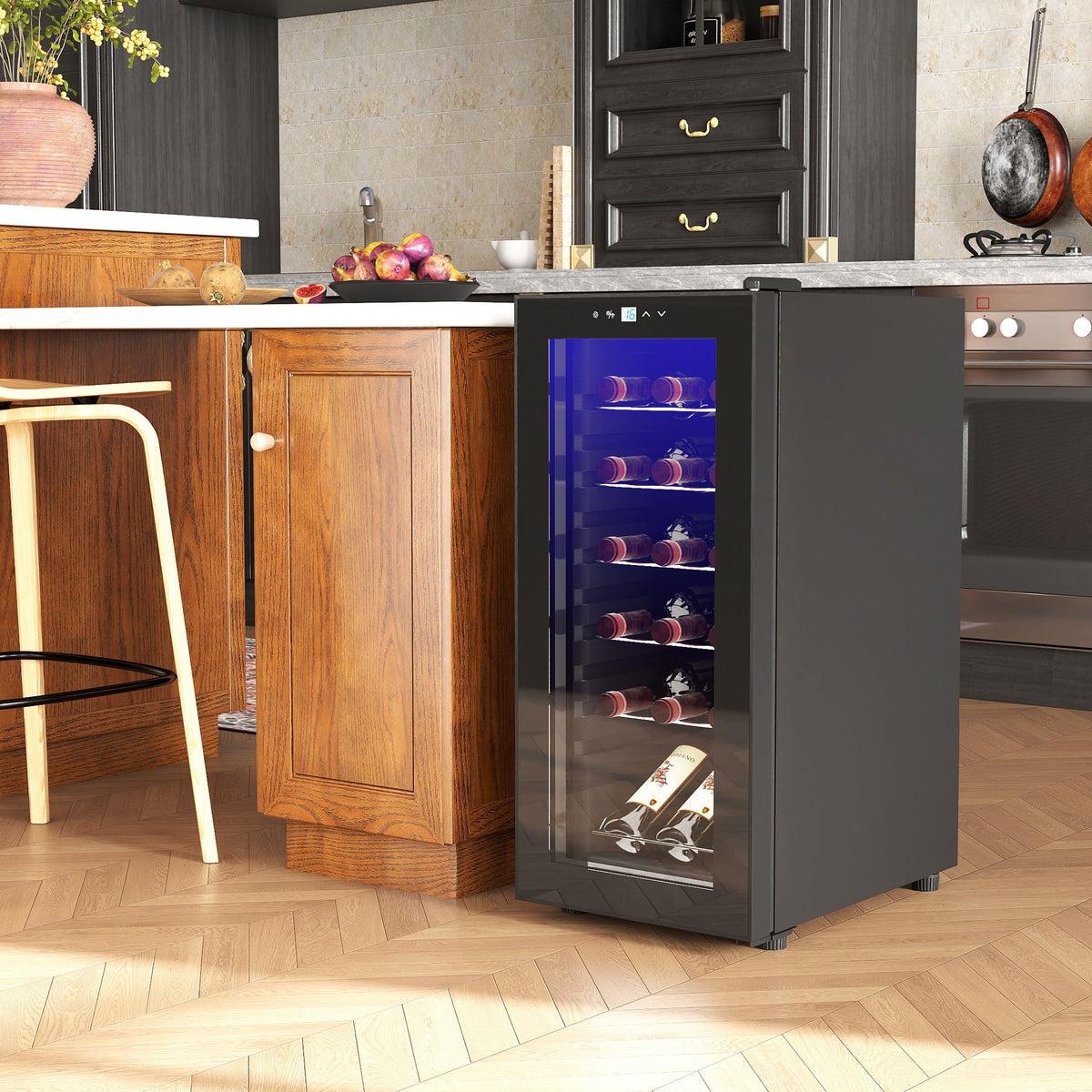 HOMCOM Weinkühlschrank, leise, 5-18°C, Touchscreen, Beleuchtung, 34,5x45x78cm, Schwarz – Produktabbildung 2