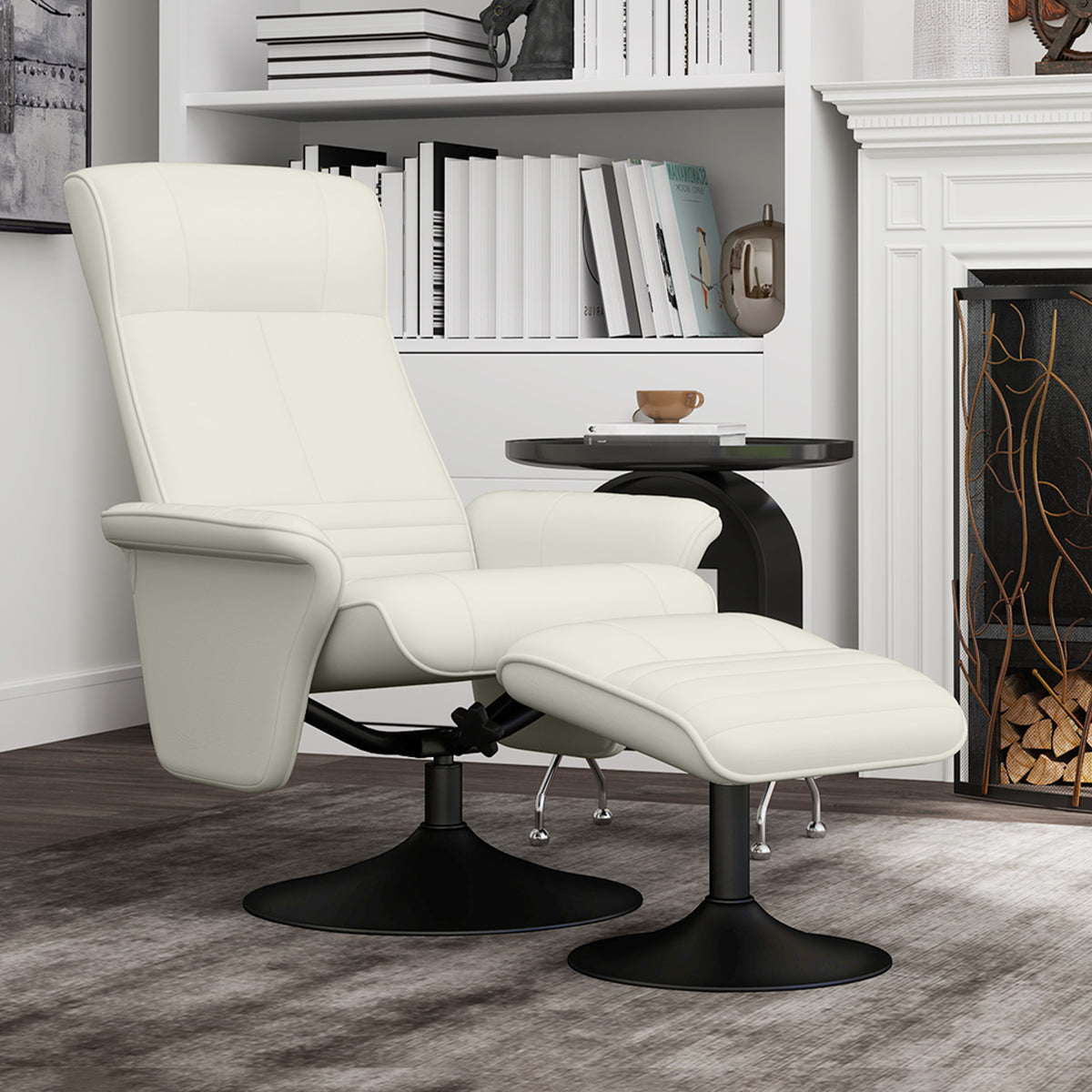 Recliner, TV chair with footstool, swivel, ergonomic, microfiber look, up to 150 kg, cream white (2)