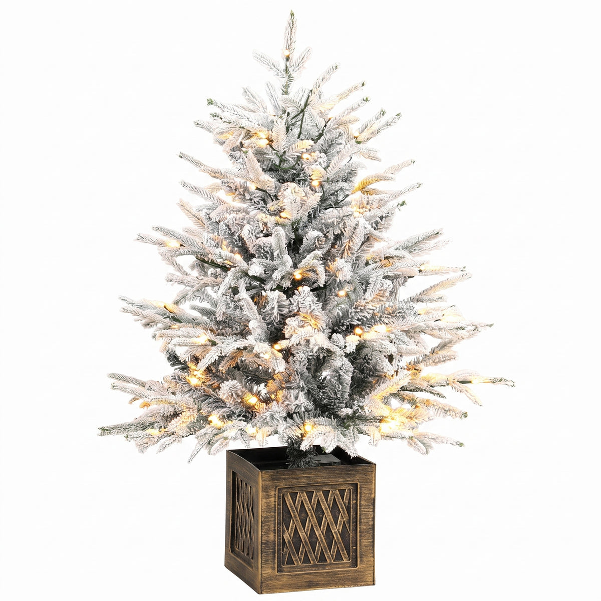 Tabletop Christmas tree 90 cm, pre-lit, flocked, artificial, 70 warm white LEDs, 488 tips, green