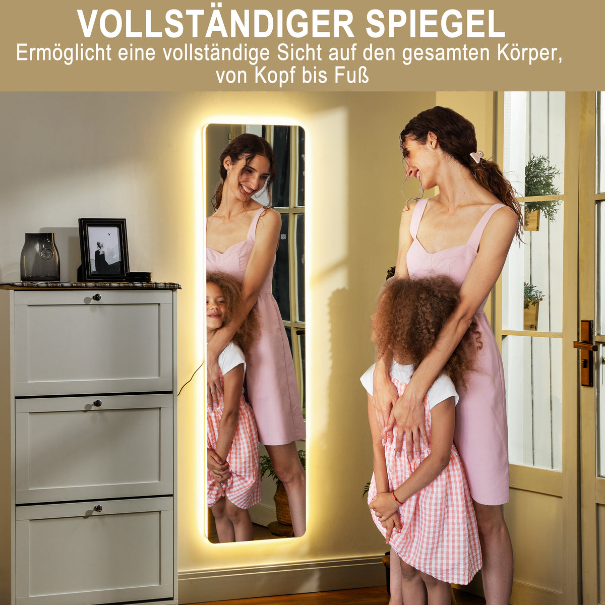 HOMCOM LED Ganzkörperspiegel, Touch-Steuerung, dimmbar, rahmenlos, 40 x 150 cm – Produktabbildung 4