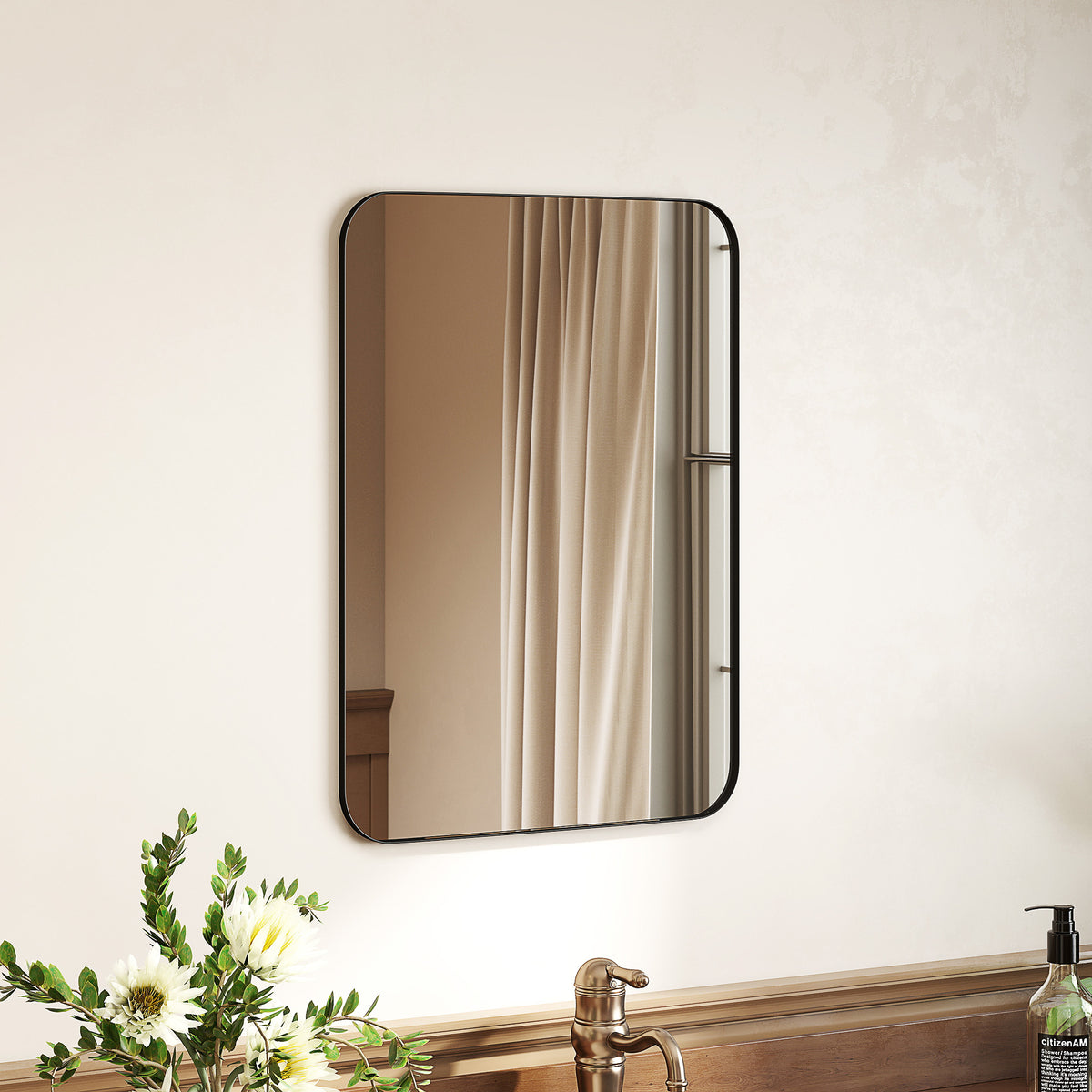 HOMCOM Badspiegel Wandspiegel Splitterschutzfolie Metallrahmen Badezimmer 50 x 70 cm Schwarz – Produktabbildung 2