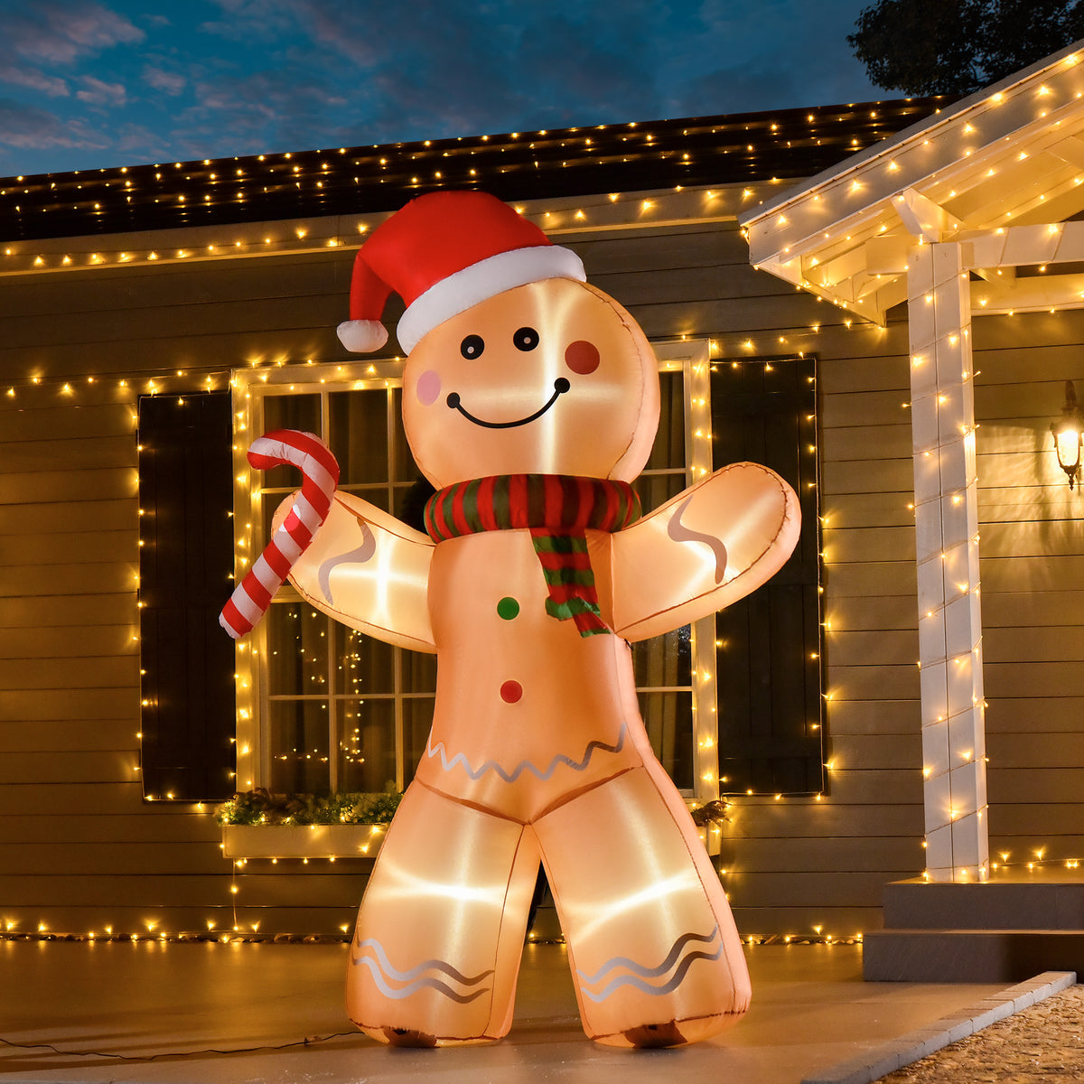 HOMCOM Selbstaufblasender Lebkuchenmann, inkl. Gebläse, Weihnachtsdekoration 2,4 m mit LED-Lichtern – Produktabbildung 2