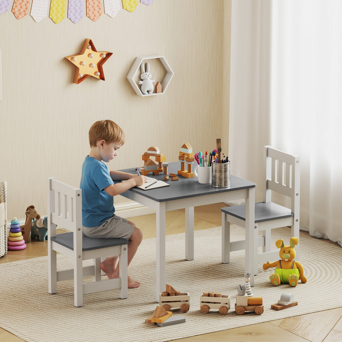 Children's table with 2 chairs, 3-piece children's furniture set, seating group for children, children's (2)
