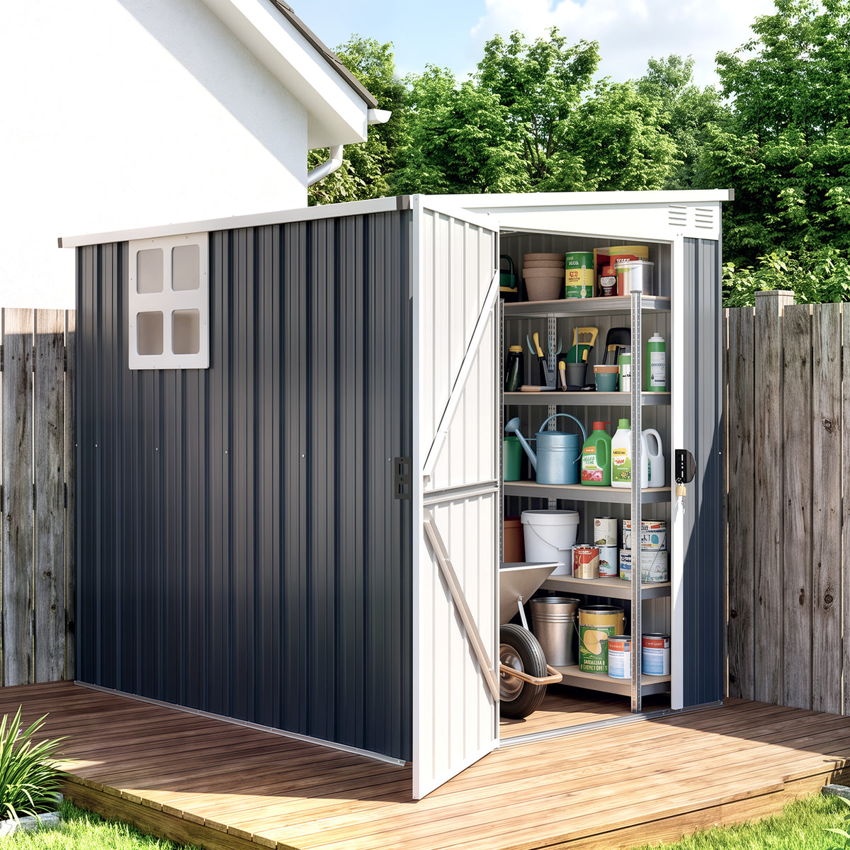 Outsunny Gartenlagerschuppen, Werkzeugschuppen für Gartengeräte, Fenster, Lüftungsöffnungen – Produktabbildung 2