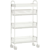 HOMCOM Küchenwagen aus Metall, 3 Körbe, schmales Design, 4 Räder, für Küche, Wohnzimmer, Badezimmer, Weiß