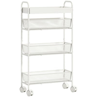 HOMCOM Küchenwagen aus Metall, 3 Körbe, schmales Design, 4 Räder, für Küche, Wohnzimmer, Badezimmer, Weiß