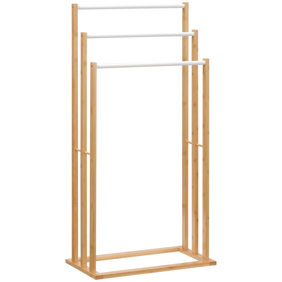 HOMCOM Handtuschständer aus Bambus. 3-teiliges Design, 3 Handtuchstangen 48 cm x 25,8 cm x 94 cm, Natur +