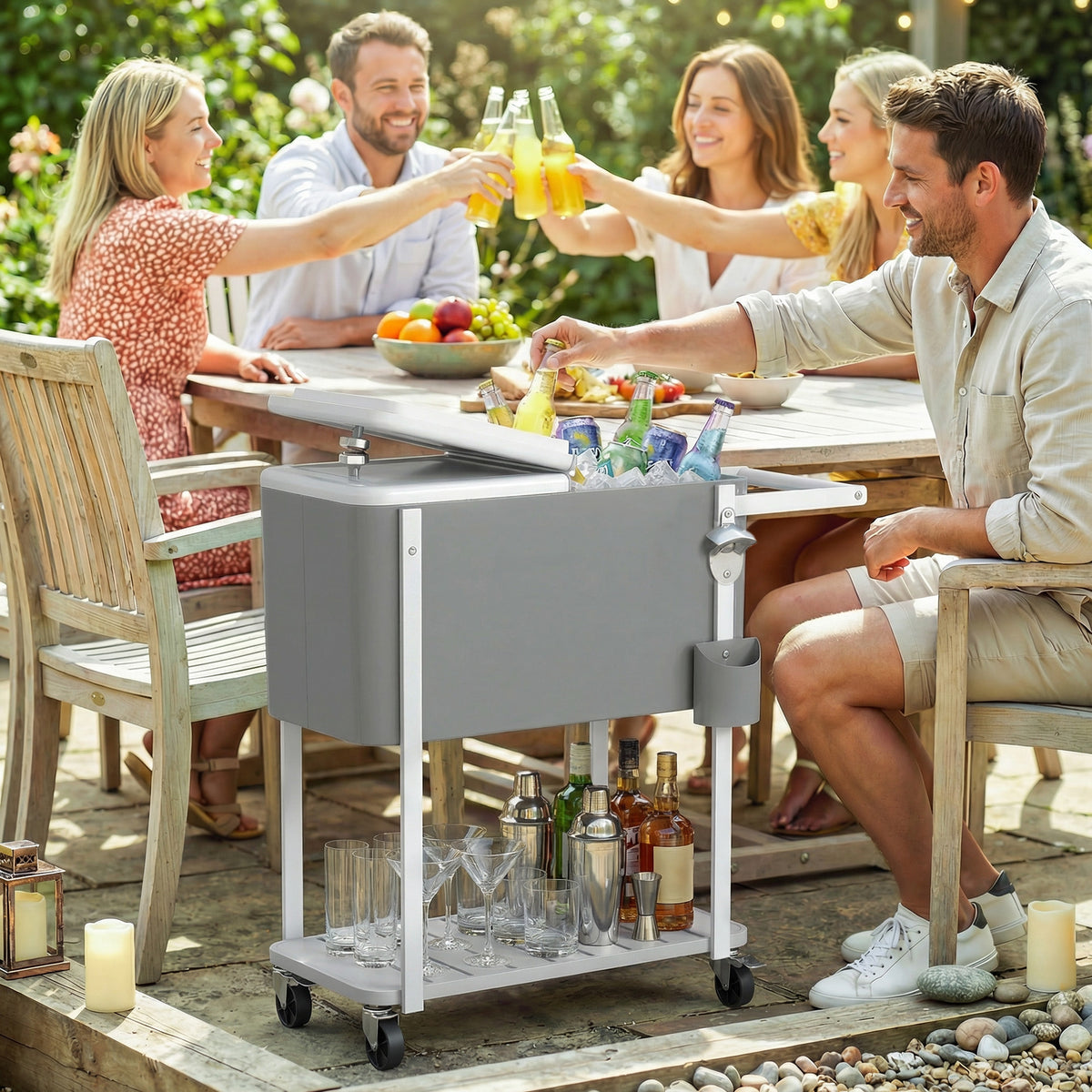 Outsunny Kühlwagen mit 56L Kapazität Servierwagen mit Rollen, Flaschenöffner, unterer Ablage, Griff – Produktabbildung 2