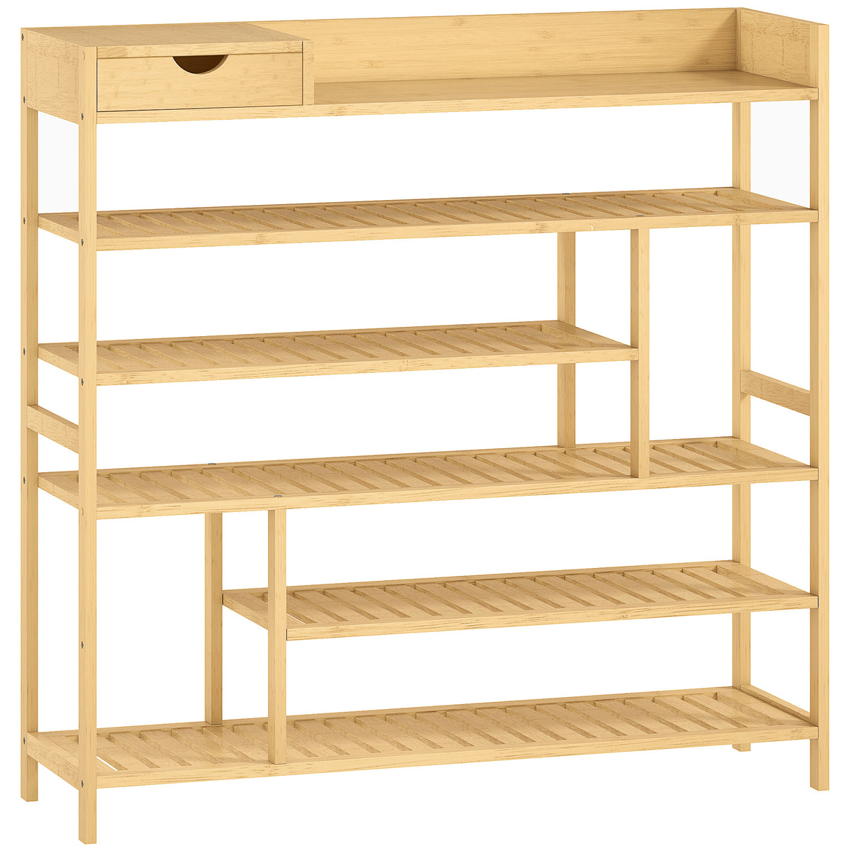 Shoe rack, 6-tier shoe stand, bamboo with drawer, for max. 18 pairs of shoes, shoe storage for hallway, bedroom