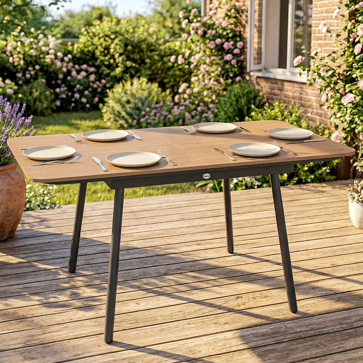 Outsunny Gartentisch 140 x 80 cm für 6 Personen rostbeständig Outdoor Esstisch mit WPC-Tischplatte – Produktabbildung 2