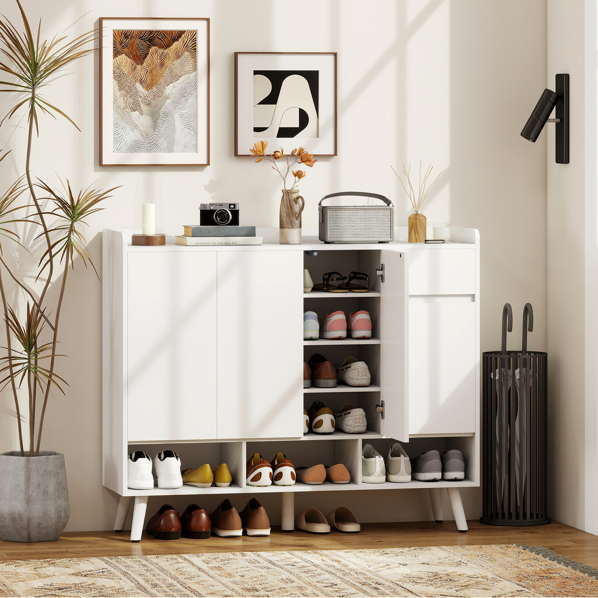 HOMCOM Schuhschrank mit grifflosem Design, 4 Türen, 4 verstellbare Regale, freistehendes Schuhregal mit – Produktabbildung 2