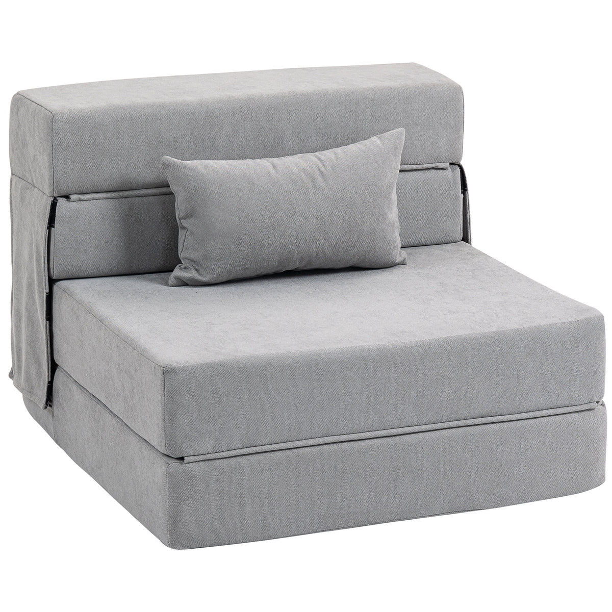 HOMCOM Bodensofa, Polstercouch, in Matratze umwandelbar, Schaumstoff, Kissen, Hellgrau