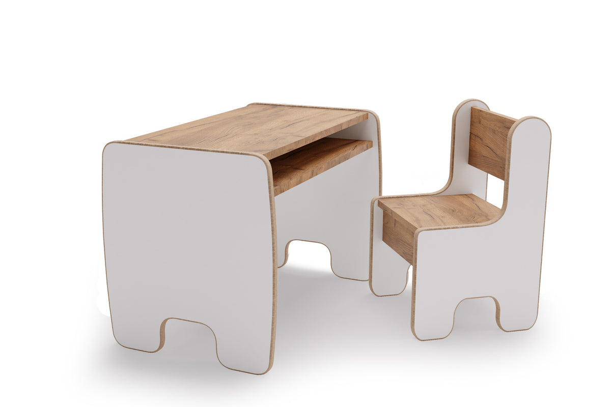 Children's Timi table + chair MDF colour white / oak craft gold