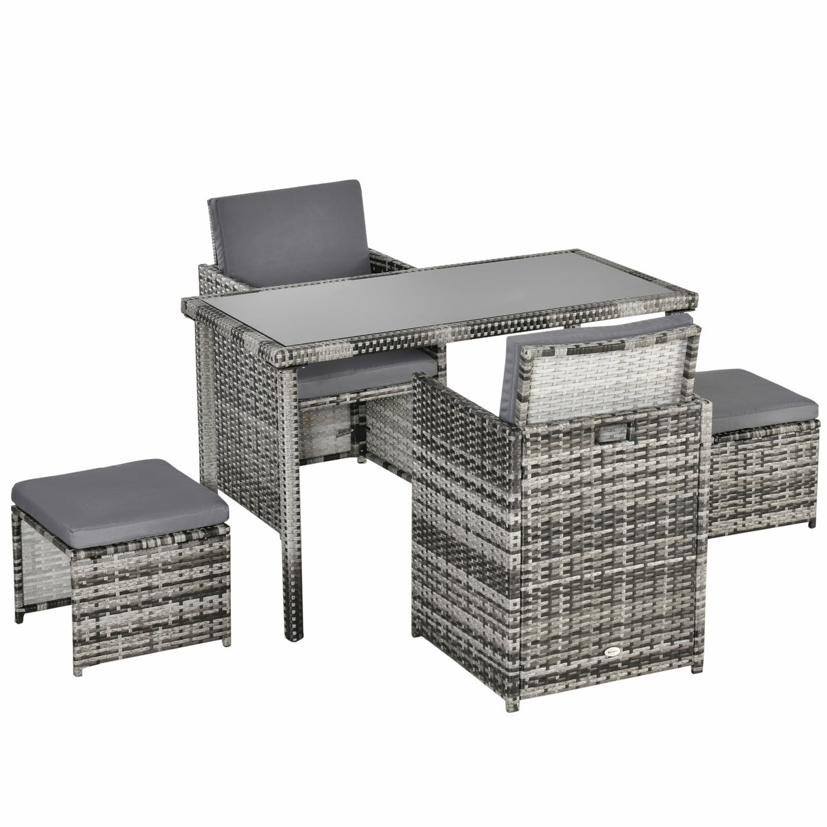 Outsunny Polyrattan Sitzgruppe für 4 Personen Essgruppe Gartenset Garnitur mit Kissen, Grau