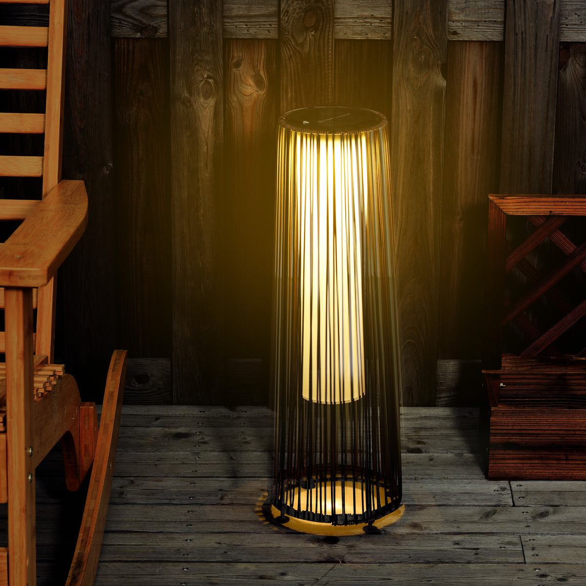 Garden light, outdoor lamp, solar-powered, 8-hour operation, automatic mode, rattan look, 21.5 x 21.5 x 61 cm (2)