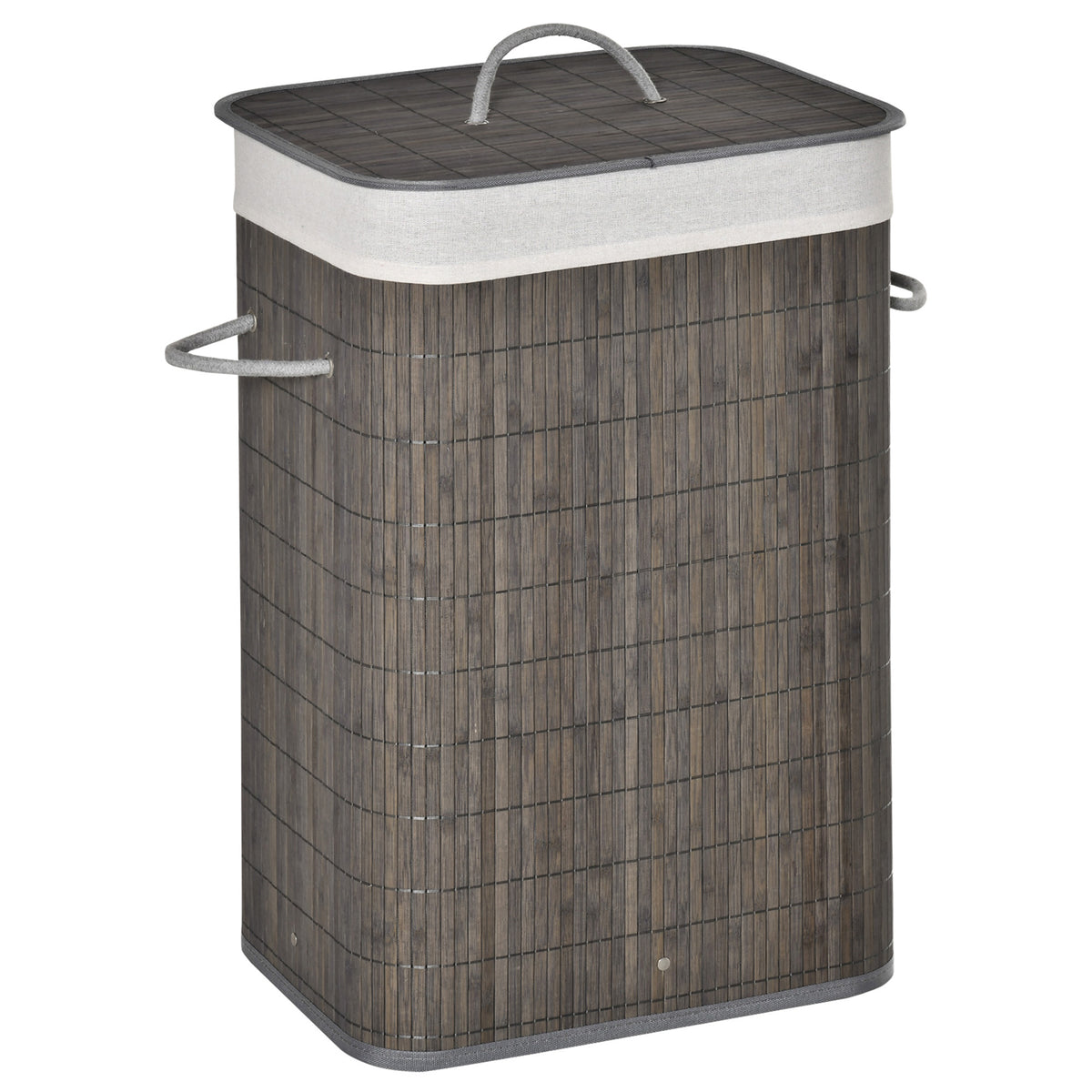 HOMCOM Wäschekorb mit Griffen und waschbarem Wäschesack, Rattan, Polyester, Baumwolle, Metall, 43L x 32B x