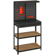 HOMCOM Werkbank 80 x 40,5 x 155 cm Werkzeugbank mit Lochwand, Haken, Schublade, 2 Ablagen für Werkstatt