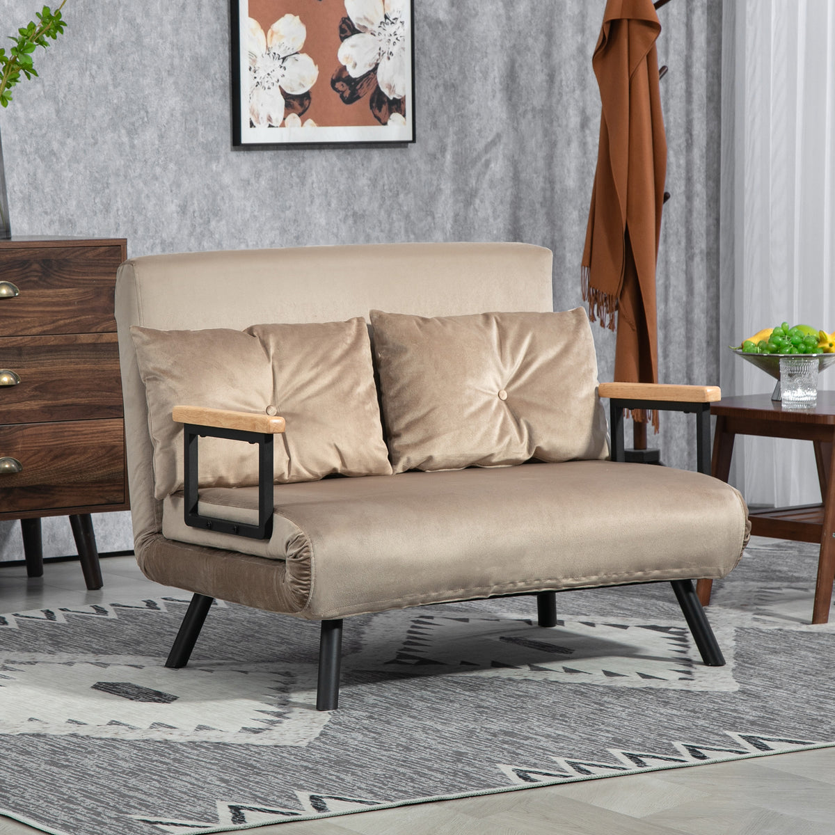 Sleeper chair, guest bed, wooden armrests, metal frame, up to 120 kg, 102x73x81cm, light brown (2)