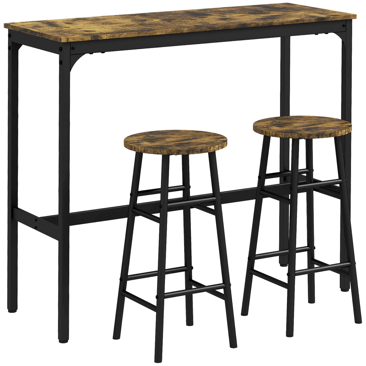 Bar table with 2 chairs in industrial design, 3-piece bar set with table and bar stools, industrial design