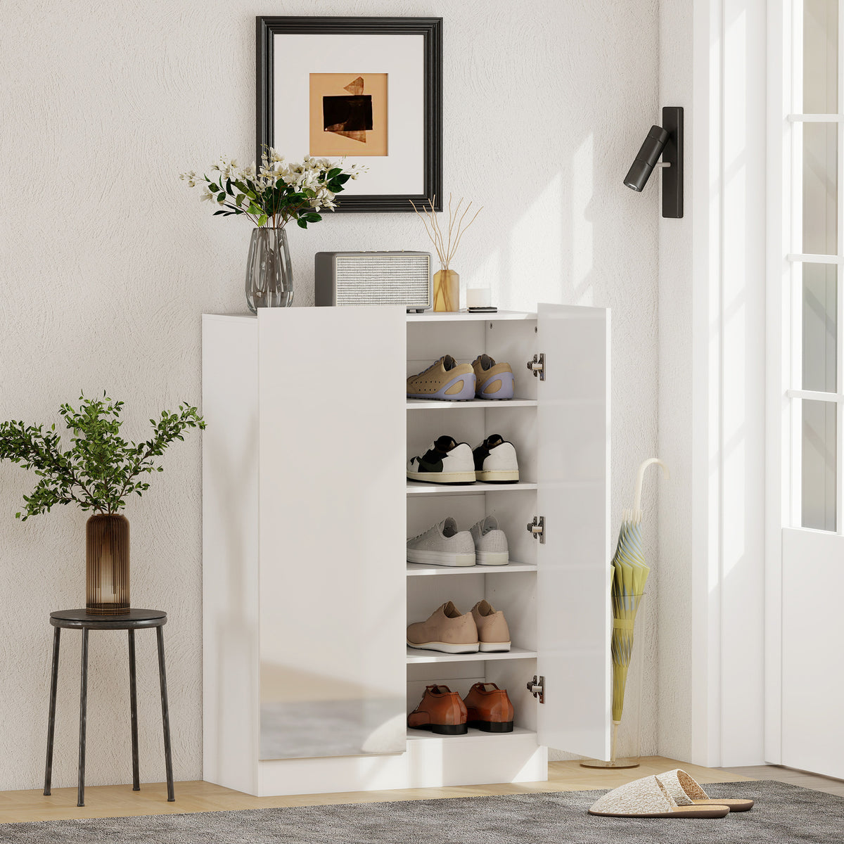 HOMCOM 5-stufiger Schuhschrank für 20 Paar Schuhe, verstellbare Regale, für Eingangsbereich, Flur, Weiß – Produktabbildung 2