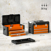 HOMCOM Werkzeugkiste leer, 49,7 x 25,3 x 28,9 cm Werkzeugkasten mit Schublade, Mini-Box Stahl Orange – Produktabbildung 3
