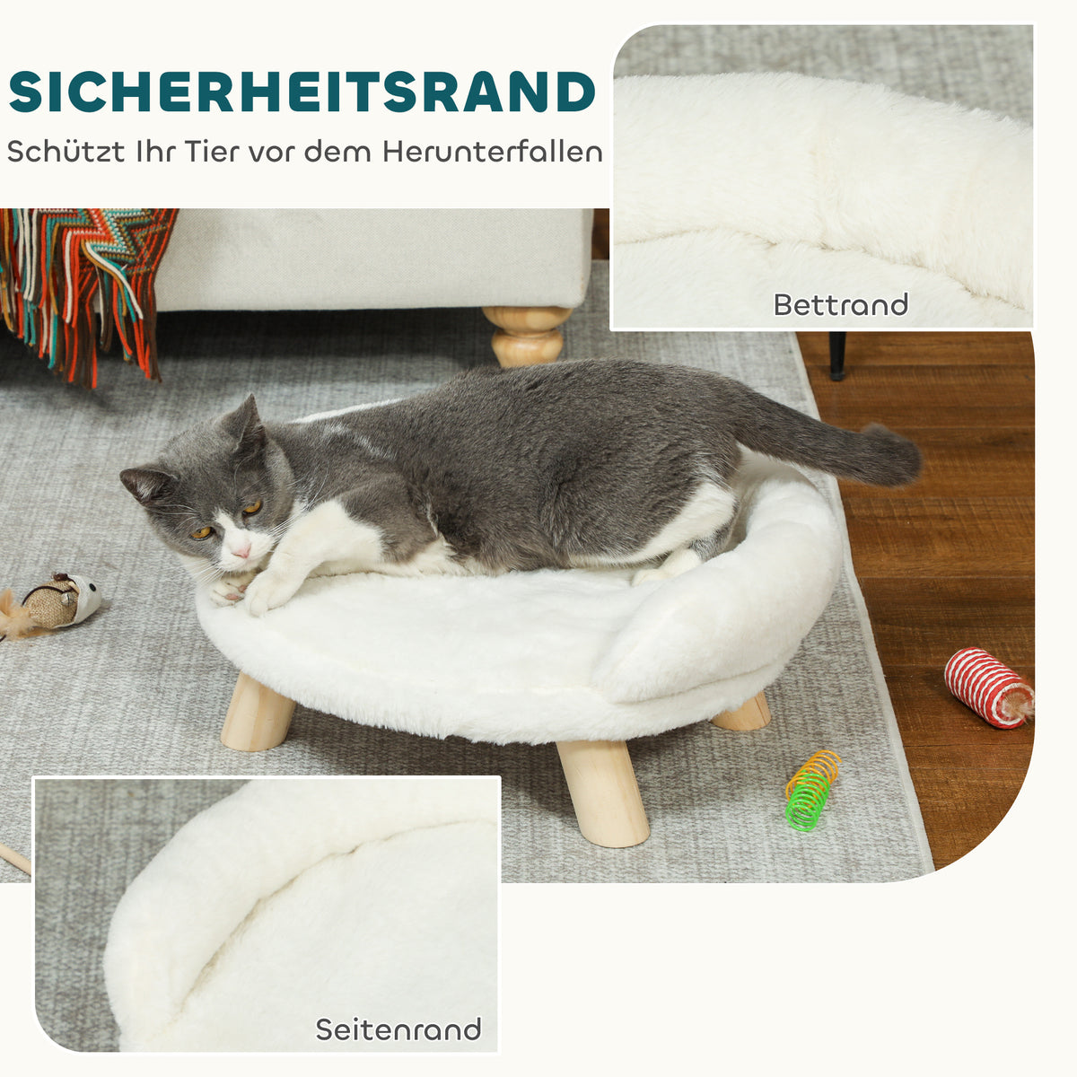 PawHut Haustierbett für Katzen und Hunde bis 5kg/30cm, waschbarer Plüschbezug, Cremeweiß, 47 x 40 x 20 – Produktabbildung 7
