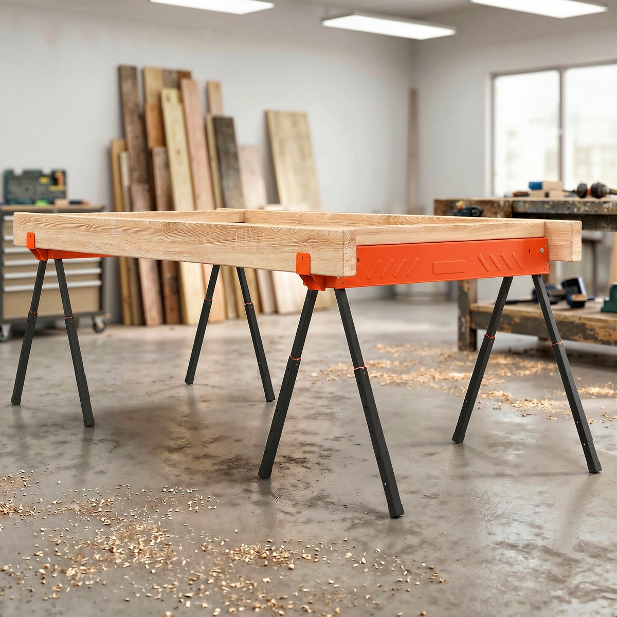 HOMCOM Sägeböcke im Doppelpack, klappbare Werkbank-Sägeböcke mit höhenverstellbaren Beinen, 2x4 – Produktabbildung 2