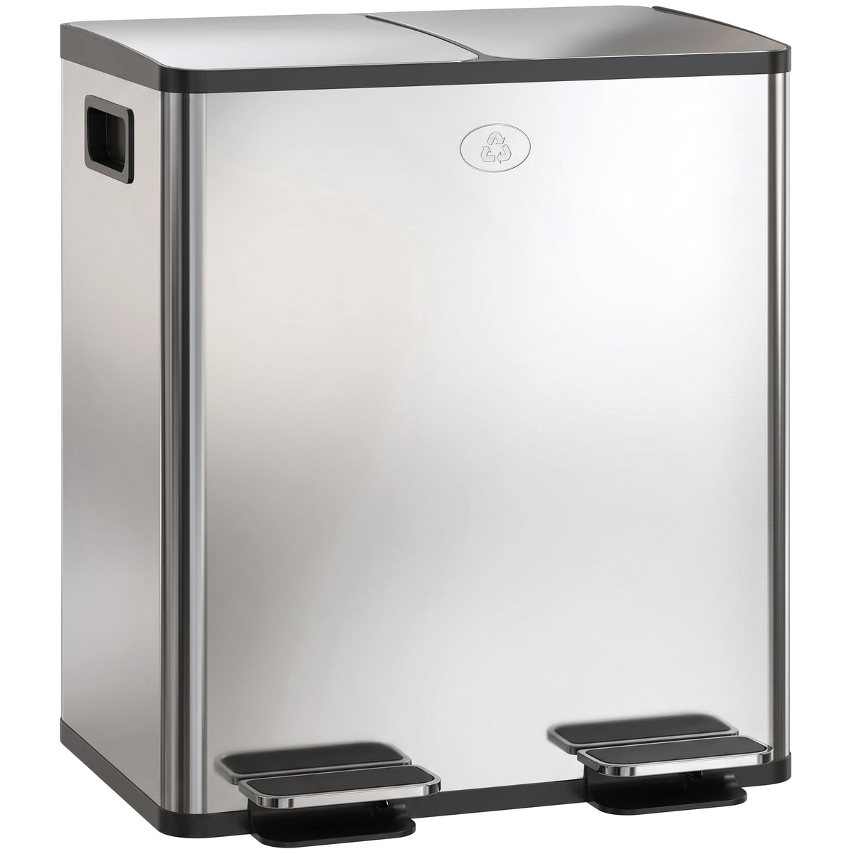 2 x 20 L double trash can, pedal opening, easy to clean, stainless steel, plastic, silver