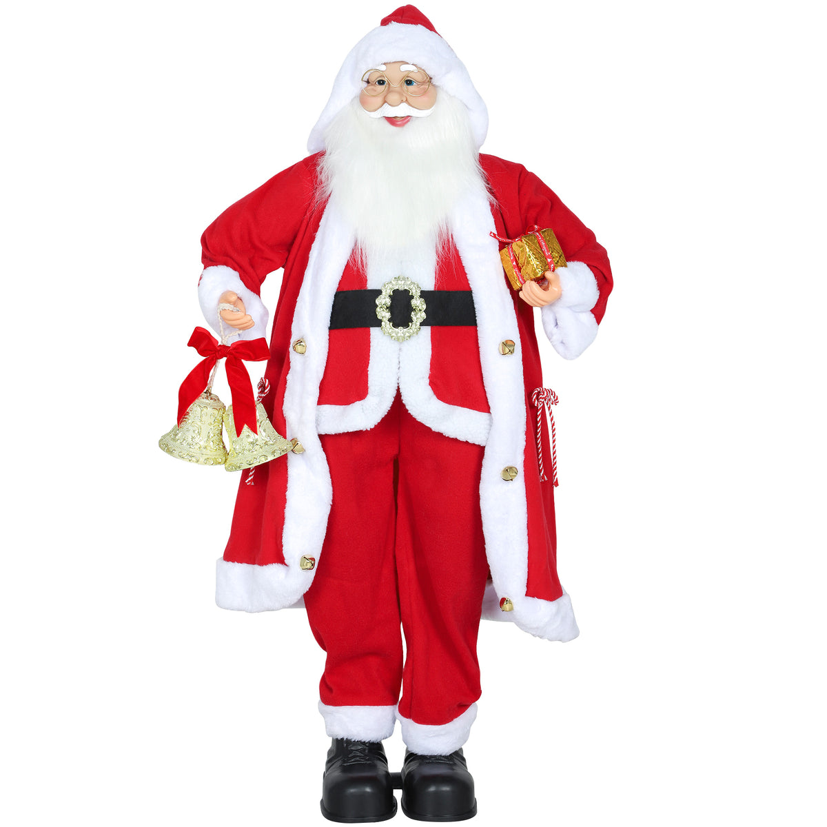 Santa Claus 1.15 m standing Santa Claus with gift and Christmas bell indoor, red