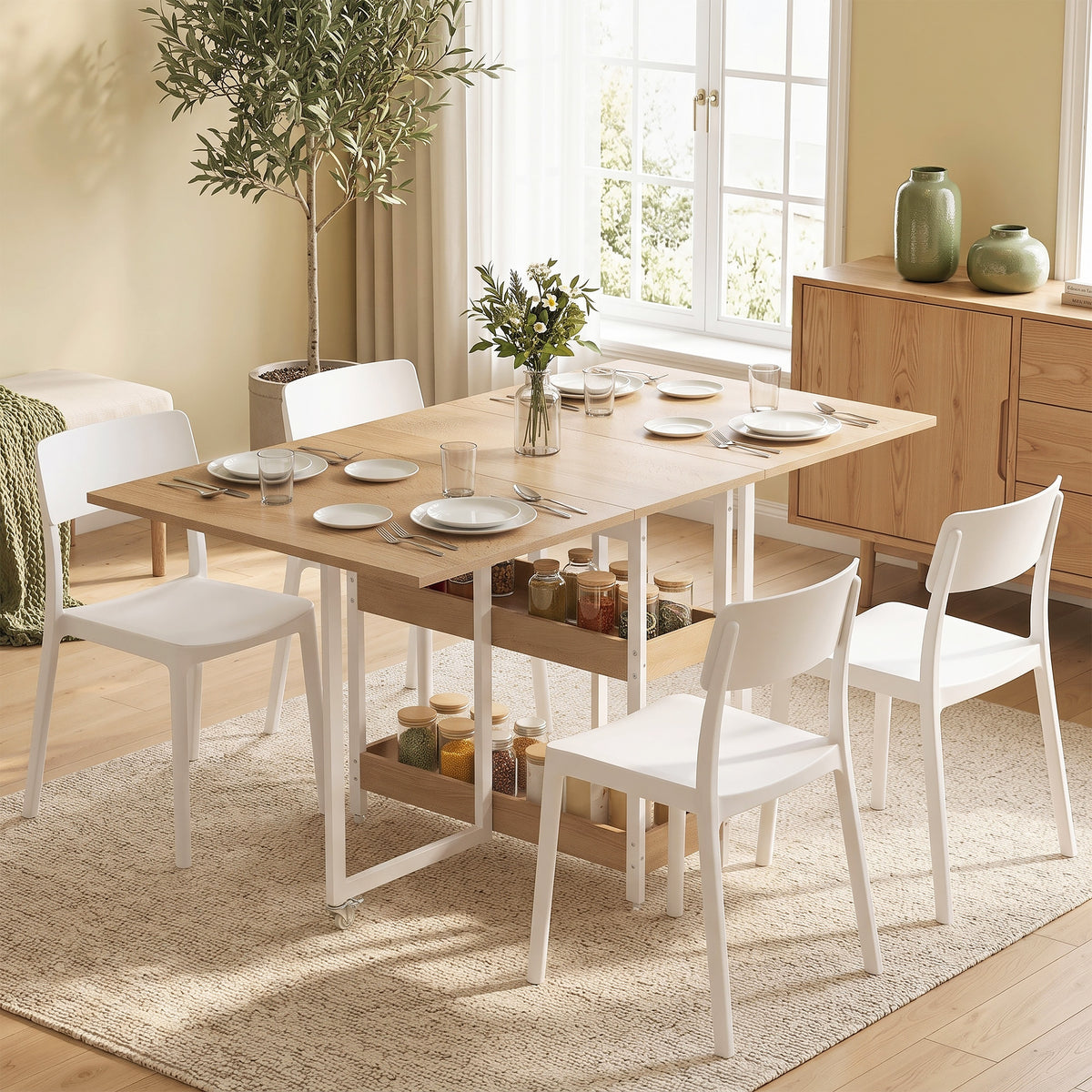 HOMCOM Klappbarer Esstisch im Industriedesign, für bis zu 4 Personen, offene Regale, flexibel, Metall – Produktabbildung 2