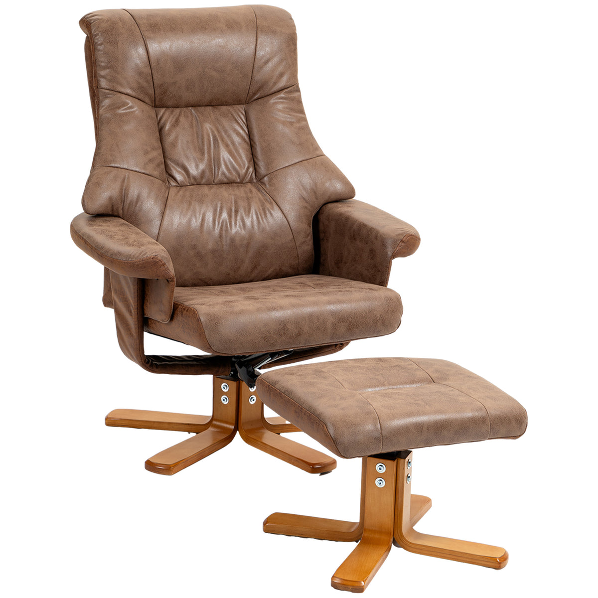 Recliner chair with footstool, 360° swivel, 135° tiltable, breathable cover, 78 x 82.5 x 109 cm, brown