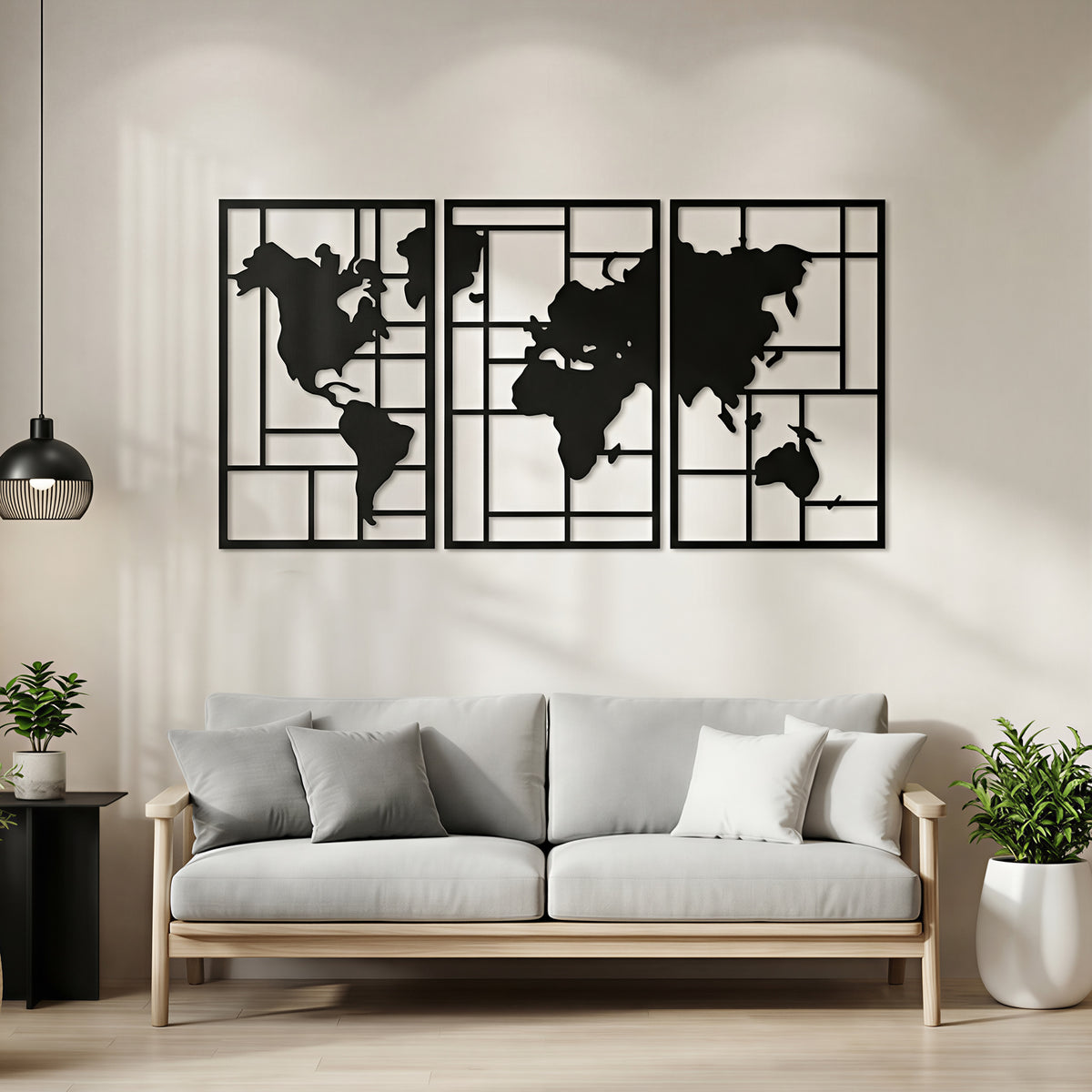Metal Wall Decor, 3 Pieces, World Map Wall Decoration, Wall Art for Living Room, Bedroom, Hallway, 50 x 80 cm (2)