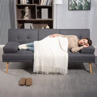 HOMCOM Schlafsofa im Skandi-Design, 3-Sitzer-Sofa, 2 Kissen, Grau + Natur – Produktabbildung 8